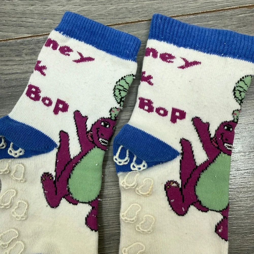 Vintage 1990s Barney‎ & Friends Baby Bop Blue White Gripper Socks • Kids